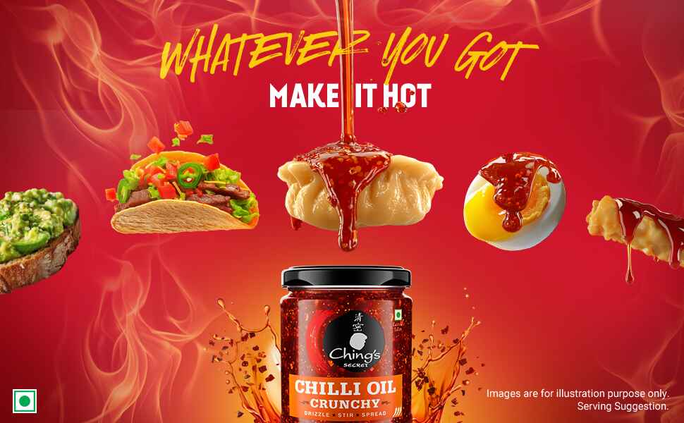 Ching's Secret Chilli Oil drizzled over momos, tacos and more
