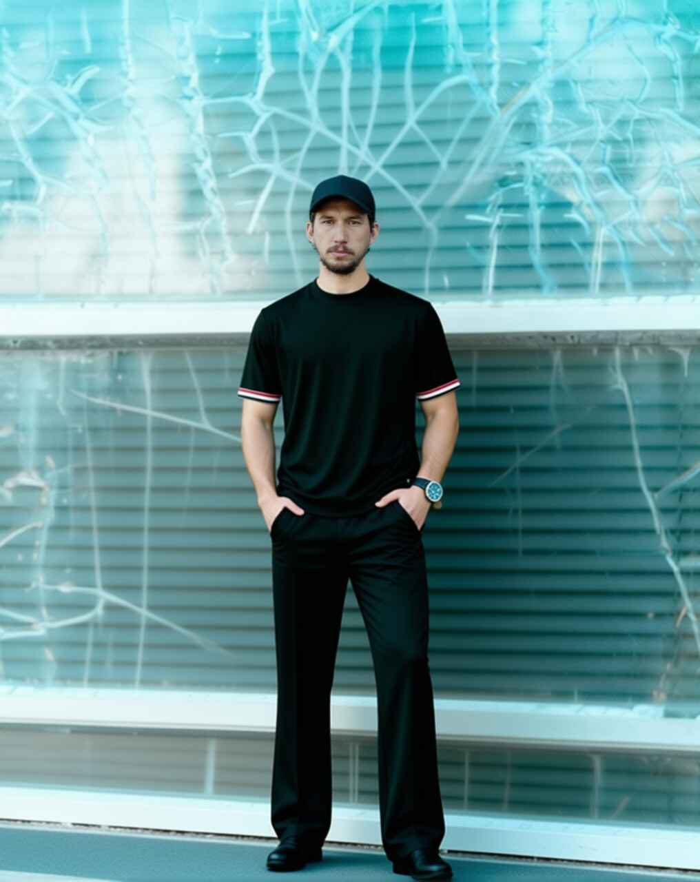 Final image, athleisure black set, look 04
